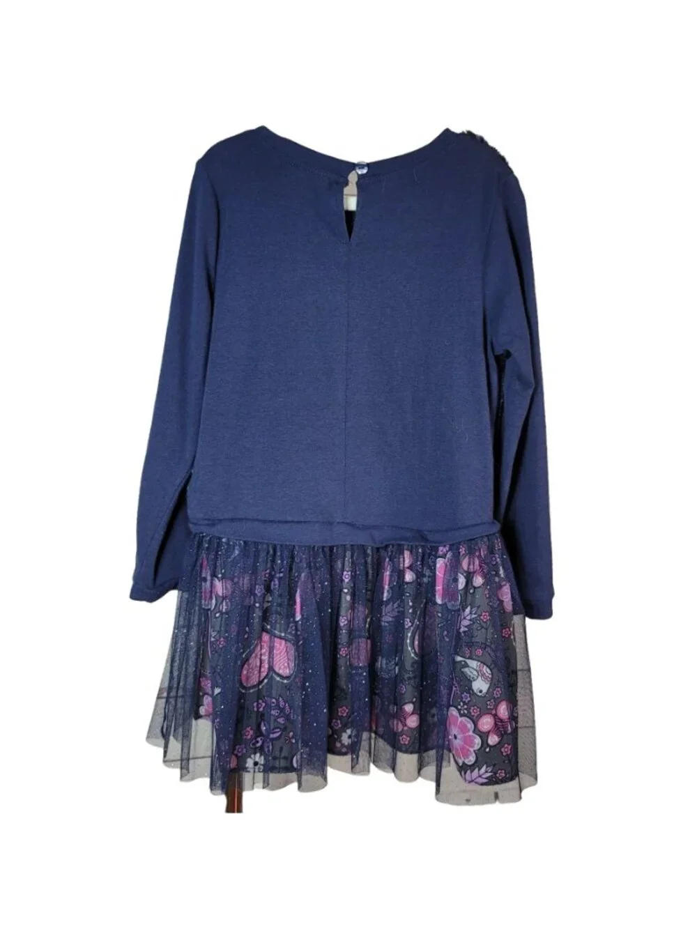 Dollie & Me Girls Tutu Dress Blue Size 7 Bow Long Sleeve Floral Tulle Faux Fur